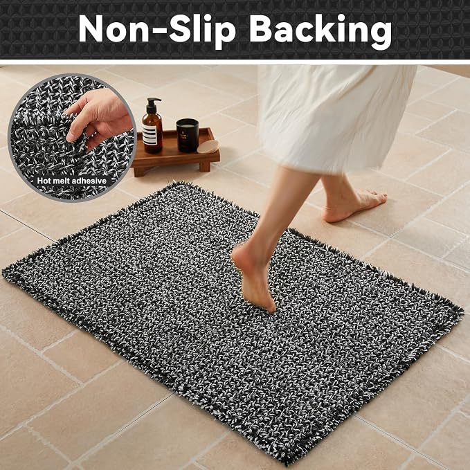 Triohero Waffle Runner Bath Mat - Long Bathroom Rugs Non Slip Washable, Ultra Soft Super Absorbent Quick Dry Boho Farmhouse Bathroom Decor, 24" x 60"', Black & White