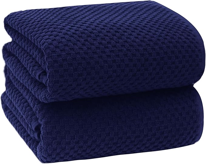 COTTON CRAFT Waffle Bath Sheets - Luxurious 2 Pack Euro Spa Waffle Weave Bath Sheets - Large 100% Ringspun Cotton Bath Towels - Absorbent Quick Dry Bathroom Towel Set - Oversized 35 x 70 inches - Navy