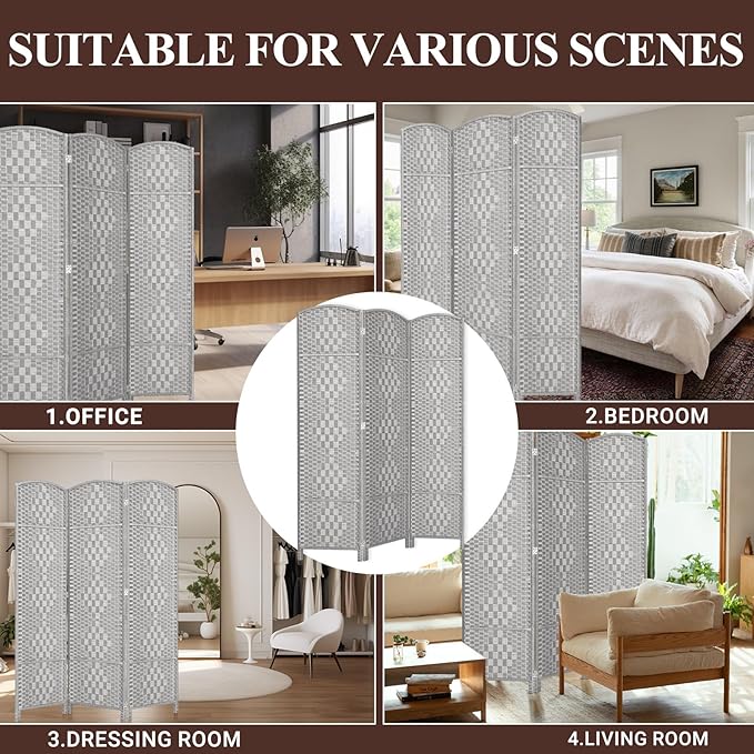 HALLYBEE Room Divider, Room Dividers and Folding Privacy Screens, 16in Privacy Screen, 3 Panel Temporary Wall Partitions, 6ft Space Separation Panel Screen, Stone Grey