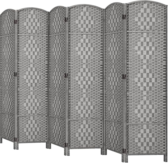 HALLYBEE Room Divider, Room Dividers and Folding Privacy Screens, 16in Privacy Screen, 6 Panel Temporary Wall Partitions, 6ft Space Separation Panel Screen, Grey