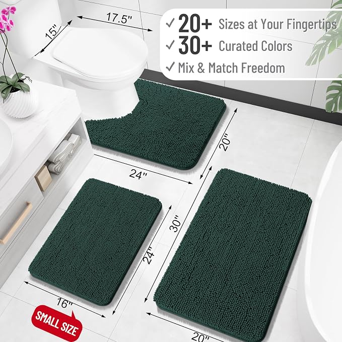 OLANLY Large Bathroom Rugs 47x32, Soft Absorbent Chenille Bath Rugs, Rubber Backing Quick Dry, Machine Washable Bath Mats for Bathroom Floor, Tub and Shower, Home Decor Accessories, Blackish Green