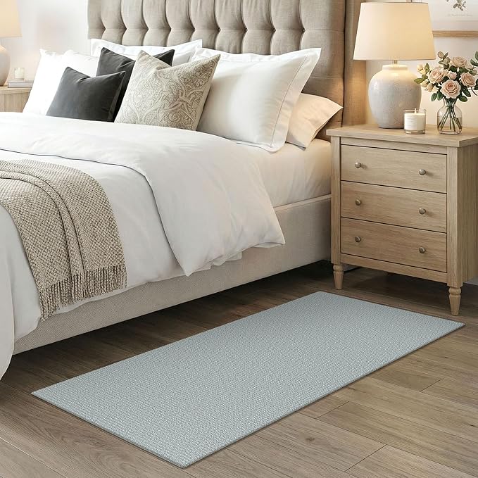 EARTHALL Washable Runner Rug 2x4 Ft Non Slip Runners for Hallways Cotton Rubber Backed Entryway Runner Braided Indoor Floor Runners Carpet for Entryway, Hallway, Kitchen, Bedroom, Turquoise/Gray
