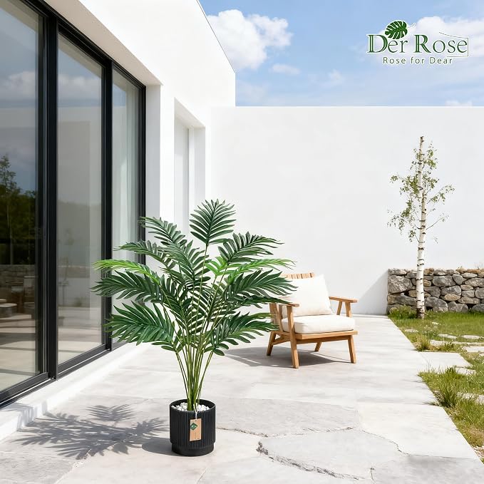 Der Rose 28'' Artificial Palm Tree Large Fake Tropical Faux Plants Indoor and Outdoor for Home Bathroom Porch Outside Patio Decor (Black Pot)
