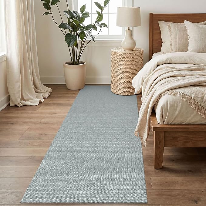 EARTHALL Washable Runner Rug 3x8 Ft Non Slip Runners for Hallways Wide Cotton Rubber Backed Kitchen Runner Braided Indoor Floor Carpet for Entryway, Hallway, Kitchen, Bedroom, Turquoise/Gray