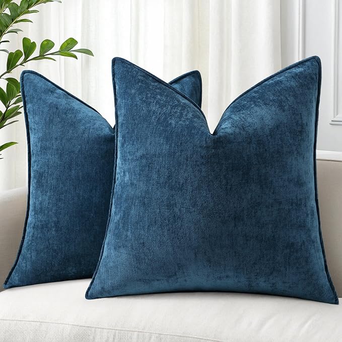 decorUhome Summer Patriotic Coastal Couch Euro Sham Throw Pillow Covers 22x22 Set of 2, Decorative Soft Velvet Chenille Pillow Cases with Elegant Design for Sofa Bed Living Room Home Decor, Poseidon