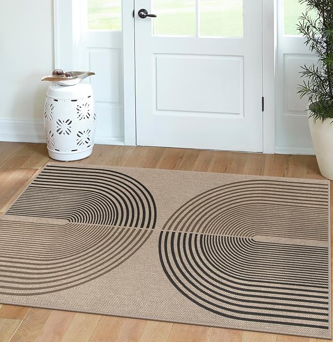 Rugalia Easy Jute Small Outdoor Patio Rug, 3x5 Boho Rainbow Entryway Rug Washable Non-Slip Modern Kitchen Rugs, Neutral Farmhouse Abstract Throw Carpet for Outdoor Living Room Porch Backyard