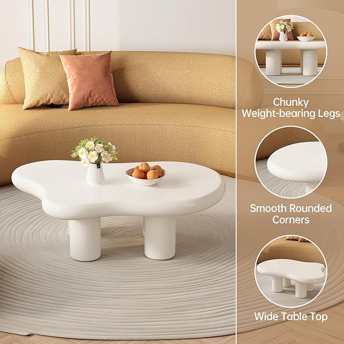 Guyii Cloud Coffee Table with 15.74" Legs, Cute Coffee Table, White Modern Tea Tables, Irregular Indoor End Table for Living Room, Free Shape Center Table with 4 Legs