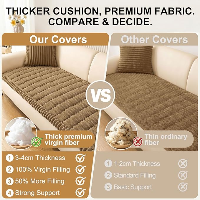 Smiry Couch Cover for Dogs Washable, Non Slip Fuzzy Pet Couch Covers for 3 Cushion Sofa Pet Friendly, Thick Soft Sofa Slipcovers Cushion Protector (Mocha Brown, 27.6" x 95")