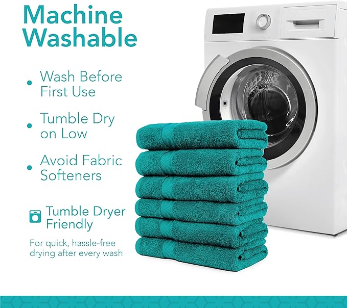 Pleasant Home Bath Towels Set of 6 (24” x 50”) 100% Cotton, 515 GSM | Lightweight, Soft & Highly Absorbent Luxury Towels for Bathroom | for Gym, Pool & Spa | 6 Pack, Teal