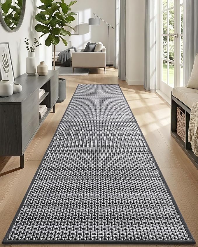 DEXI Hallway Runner Rug 2'4"x8', Non Slip Rubber Backed Runners Carpet, Ultra Thin Entryway Rugs Indoor for Kitchen Hallway Entrance Bedroom, Grey and White