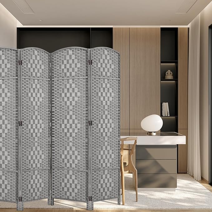 HALLYBEE Room Divider, Room Dividers and Folding Privacy Screens, 16in Privacy Screen, 4 Panel Temporary Wall Partitions, 6ft Space Separation Panel Screen, Grey