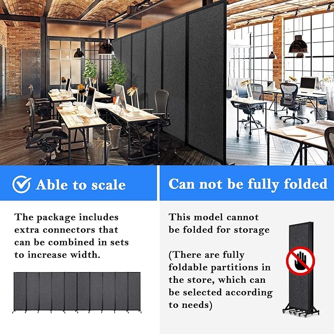 Upgrade Version Room Partition and Divider, Freestanding Rolling Dividers with Wheels,Office Privacy Screen Divider Wall,Classroom Felt Dividers,8'2"L* 6'7"H,4 Panel，Dark Grey