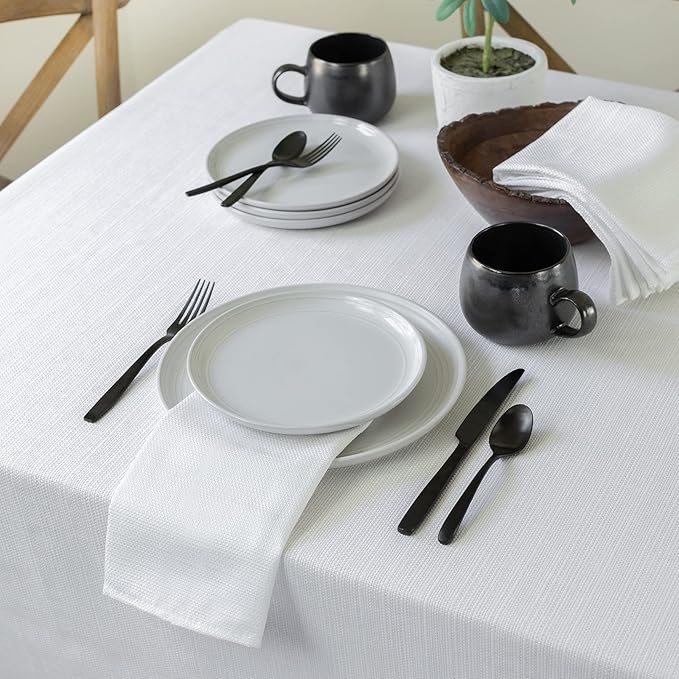 Benson Mills Cameron Textured Fabric Table Cloth, for Everyday Home Dining, Parties, Weddings & Holiday Tablecloths (60" x 120" Rectangular, White)