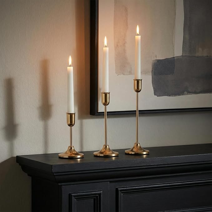 54 Pcs Gold Candlestick Holders Set - Vintage Brass Taper Candle Holder for Pillar Candles - Modern Decorative Centerpiece for Wedding Fireplace Mantel Decor - Cozy Atmosphere Housewarming Gift