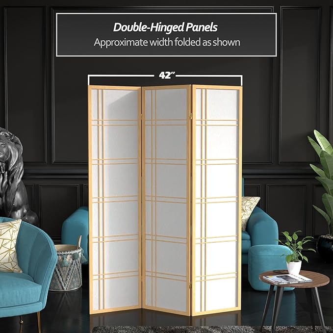 Red Lantern 6 ft. Tall Double Cross Shoji Screen - Natural - 3 Panels