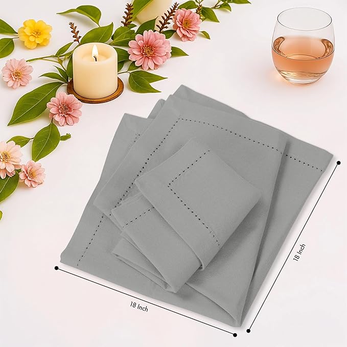 Ruvanti Cloth Napkins Set of 12, 100% Cotton High GSM 18x18 Inches, Hem Stitched Corners, Soft, Washable, Highly Durable & Absorbent, Perfect for Parties, Christmas, Thanksgiving Dinners – Wild Dove