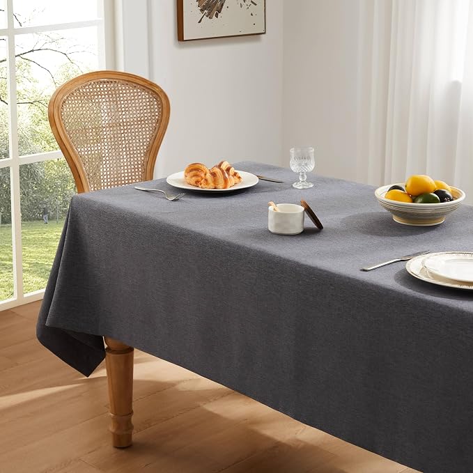 ZeeMart Basic Linen Textured Table Cloth, 60 x 84 Inch Charcoal, Farmhouse Style Dark Grey Rectangle Tablecloth, Wrinkle Resistant Washable Heavy Weight TableCloths