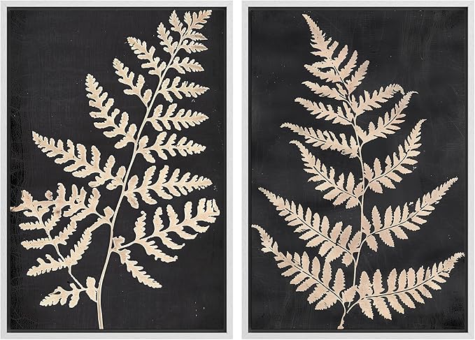 SIGNWIN Framed Canvas Print Wall Art Vintage Fern Leaf Silhouettes Natural Botanical Rustic Illustrations Modern Art Decorative Contemporary for Living Room, Bedroom, Office - 24"x36"x2 White