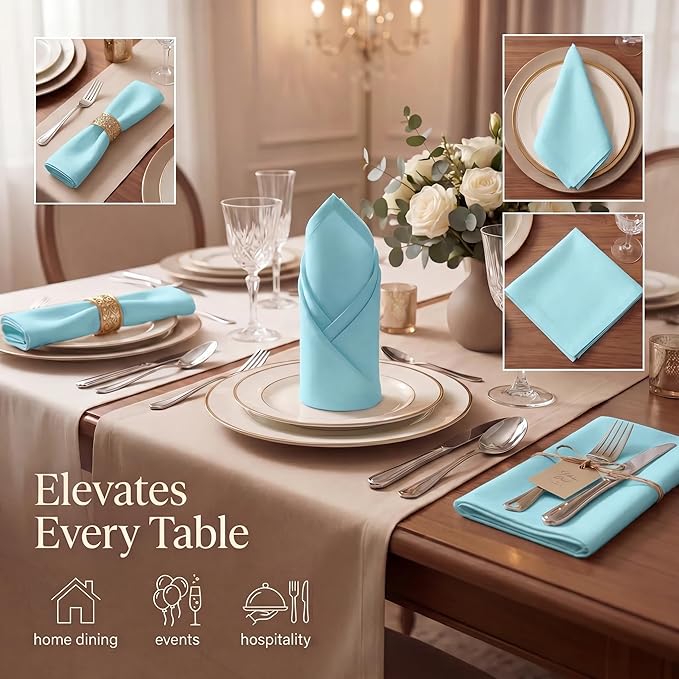 Urban Villa Cloth Napkins 100% Cotton Highly Absorbent Washable Durable Reusable Premium Dinner Napkins Ideal for Gifts for Mothers Day Hotel Farmhouse Parties - Aqua (20" x 20", Set of 12)