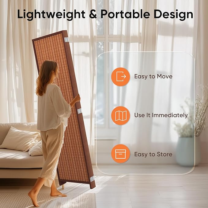 JOSTYLE 4 Panel Folding Privacy Screens 6ft Bamboo Freestanding Room Dividers, 70.9" H x 79" W