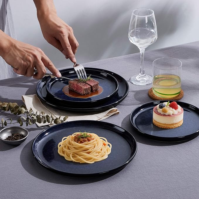 LIANYU Ceramic Plates and Bowls for 4, 12 Piece Modern Porcelain Dinnerware Dishes Sets, Chip and Scratch Resistant Dishware Set, Dishwasher & Microwave Safe Stoneware Set, Midnight Blue