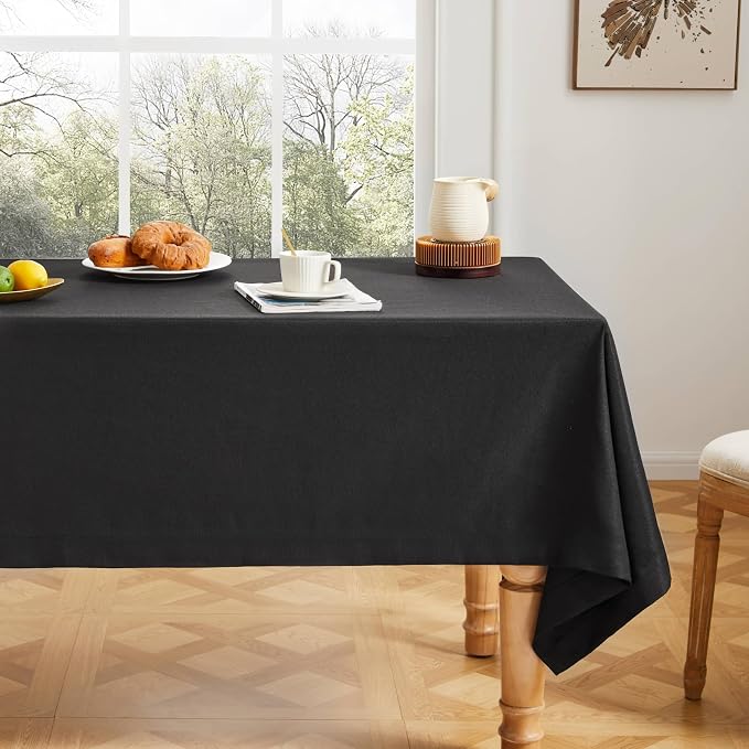 ZeeMart Basic Linen Textured Table Cloth, 60 x 84 Inch Black, Farmhouse Style Black Rectangle Tablecloth, Wrinkle Resistant Washable Heavy Weight TableCloths