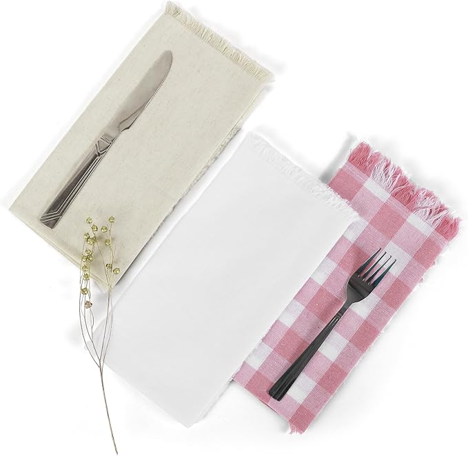 FINGERCRAFT Natural Cotton Napkin Set of 12 20x20 inch Dinner Napkins - Washable Soft Premium Reusable Perfect Fall Thanksgiving Table Napkins for Family Dinners Christmas Weddings Everyday Use White
