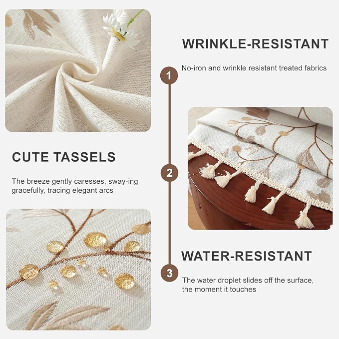 Laolitou Cotton Linen Waterproof Tablecloth for Dining Table Farmhouse Kitchen Round Table Cloth Coffee Wrinkle Free Tables Cover, Beige, Coffee Flower, Round, 55", 2-4 Seats
