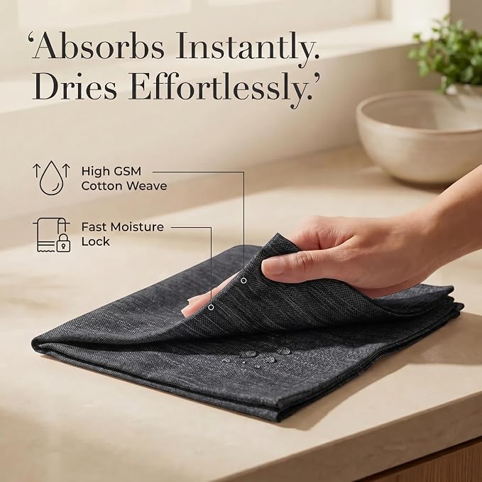 Urban Villa Cloth Napkins 100% Cotton Highly Absorbent Washable Durable Reusable Premium Dinner Napkins Ideal for Gifts for Mothers Day Hotel Farmhouse Parties - Black Chambray (20" x 20", Set of 12)