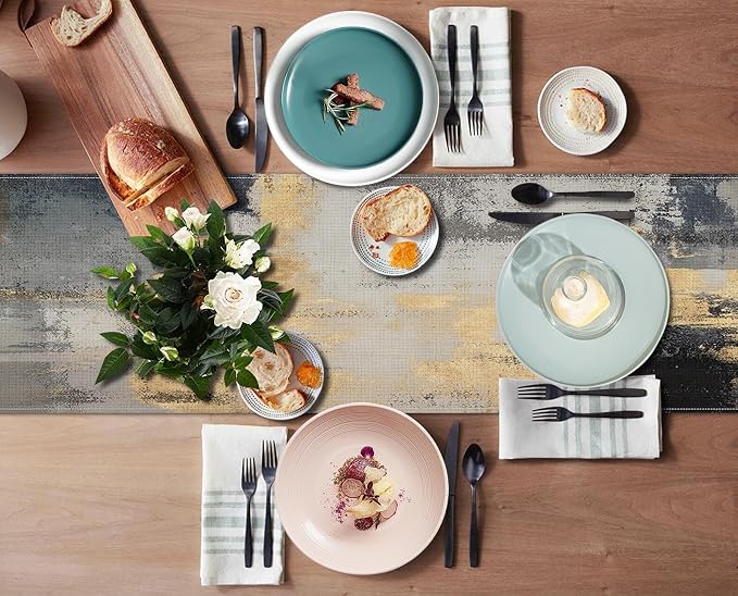 Emvency Modern Abstract Table Runner, Gold Foil Grey Textured Artistic for Kitchen Coffee Table Family Dinners Holiday Parties Wedding Events Decor(13x72 inch)