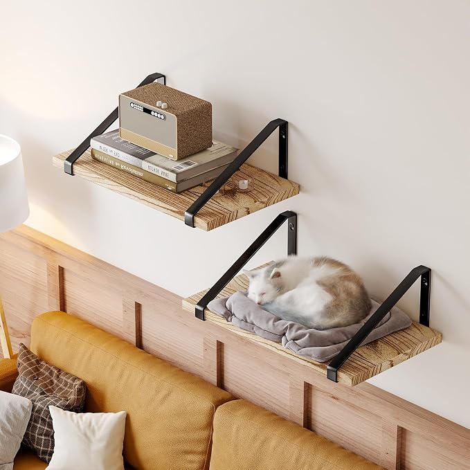 Fixwal 16.5 X 12 X 0.6in Floating Shelves, Rustic Wood Large Wall Mounted Shelves for Decor Storage for Bedroom, Living Room, Kitchen, Bathroom and Office Storage