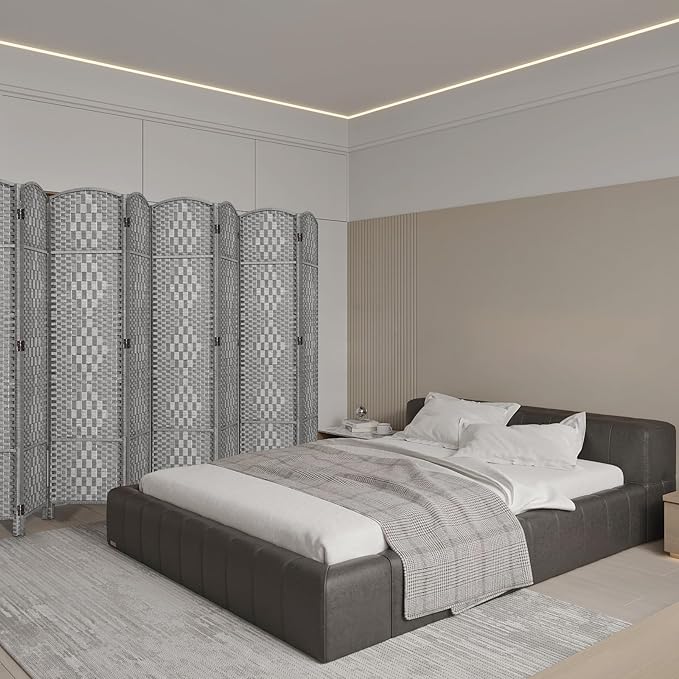 HALLYBEE Room Divider, Room Dividers and Folding Privacy Screens, 16in Privacy Screen, 8 Panel Temporary Wall Partitions, 6ft Space Separation Panel Screen, Grey