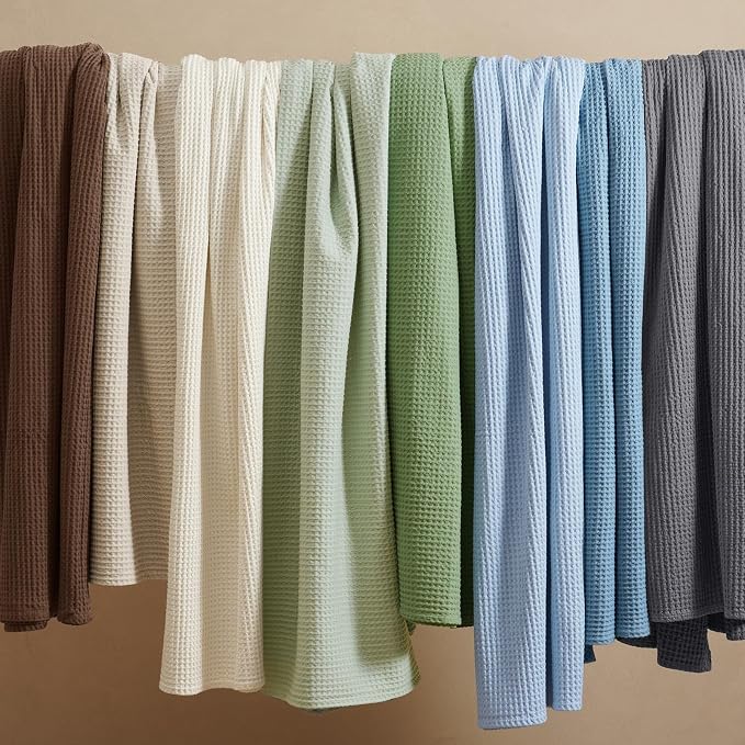 PHF Pre-Washed 100% Cotton Waffle Weave Blanket Twin Size for Bed,Snag Proof Throw Blanket for Couch Spring Summer Lightweight Breathable,Machine Washable, Home Decor Gift - Dusty Blue
