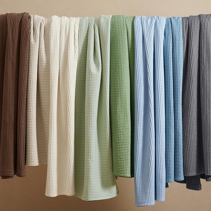 PHF Pre-Washed 100% Cotton Waffle Weave Blanket Queen Size for Bed,Snag Proof Throw Blanket for Couch Spring Summer Lightweight Breathable,Machine Washable, Home Decor Gift - Light Grey