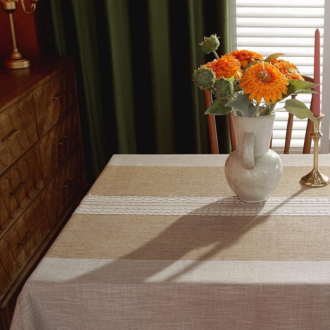 Laolitou Rustic Cotton Linen Table Cloth,Tablecloths for 6 Foot Rectangle Tables,Waterproof Washable Tablecloth with Tassel Rectangle/Oblong, 55''x 86'', 6-8 Seats
