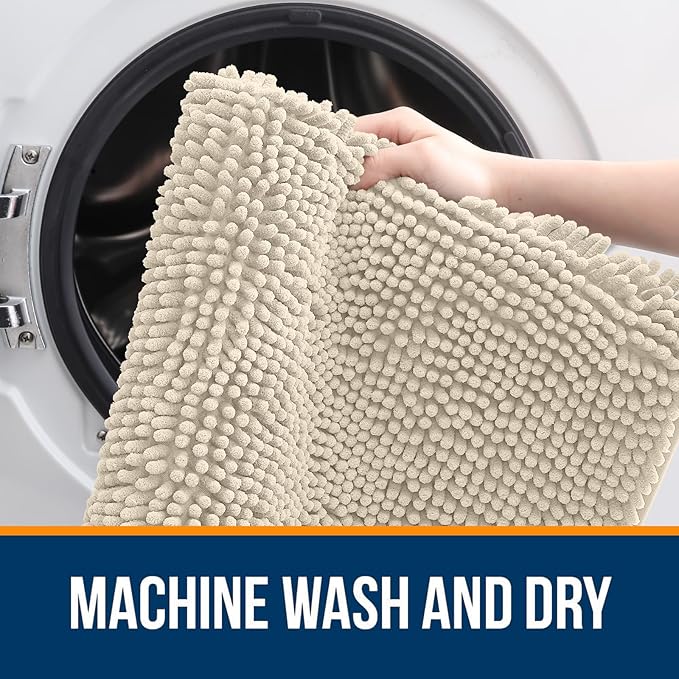 OLANLY Toilet Rugs U-Shaped 20x20, Extra Soft Absorbent Chenille Contour Bathroom Rugs for Toilet, Dry Quickly, Machine Washable, Non-Slip Bath Mat, Sand