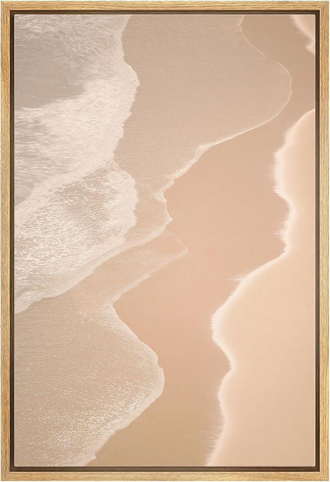 MUDECOR Framed Canvas Print Wall Art Soft Beige Aerial Beach Waves Minimalist Coastal Illustrations Minimalism Decorative Bohemian Colorful Zen for Living Room, Bedroom, Office - 24"x36" NATURAL