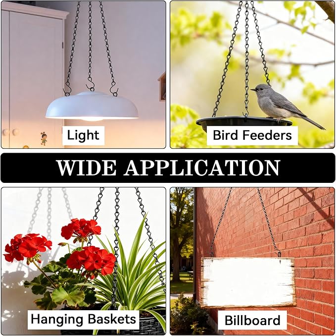 ZeeDix 4 Pack, 24 Inch Hanging Basket Chain with Hooks, Black Metal Planter Flower Pot Chain for Hanging Plants Outdoor, Adjustable Replacement Chain Plant Hangers for Lanterns Bird Feeders & Flowers
