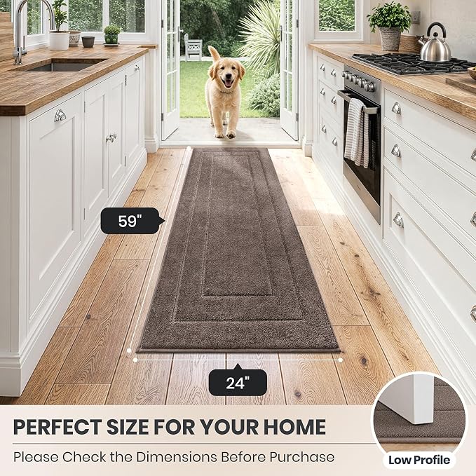PURRUGS Dirt Trapping Door Mat 24" x 59", Non-Slip/Skid Machine Washable Entryway Rug, Dog Doormat, Super Absorbent Welcome Mat for Muddy Wet Shoes and Paws, Grayish Brown