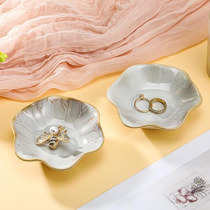 8 Pcs Lotus Leaf Ceramic Ring Dish Jewelry Dish Holder Small Trinket Tray Plate for Earrings Necklaces Bracelet Key