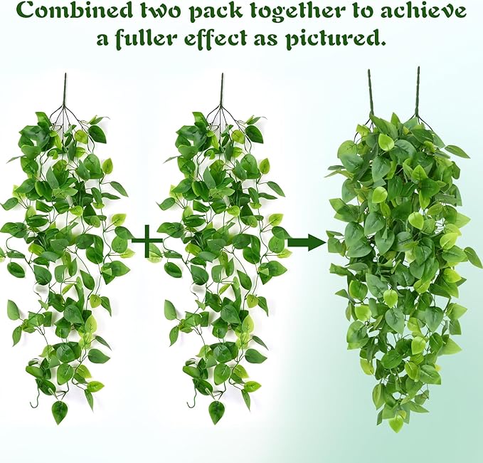 Waipfaru Fake Hanging Plants, 8pcs Artificial Hanging Plant, Faux Ivy Pothos Vines Greenery for Wall Home Bedroom Living Room Aesthetic Kitchen Office Aesthetic Kitchen Indoor Outdoor Decor