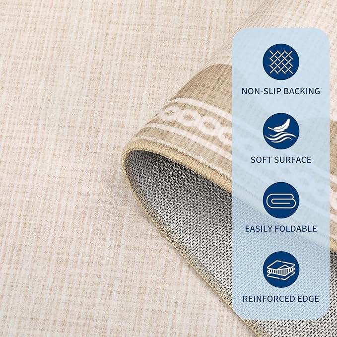 GarveeHome Scalloped 4x6 Rug Non-Slip Washable Low-Pile Carpet - Solid Beige Modern Rugs for Bedroom Living Room Nursery Kitchen Entryway Indoor Mat with Rubber Back