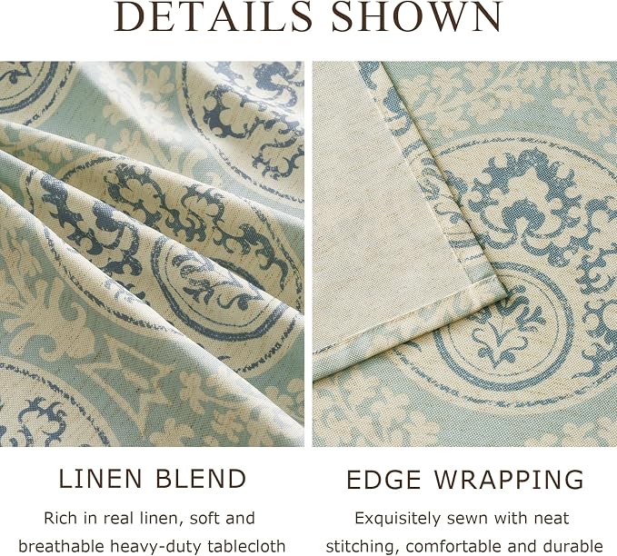 Vintage Blue Damask Square Tablecloth: Floral Linen Farmhouse Table Cloth - Pattern Printed on Burlap Textured Fabric Outdoor Table Cover for Kitchen,Dining,Party,Picnic Decor, 55x55 Inch
