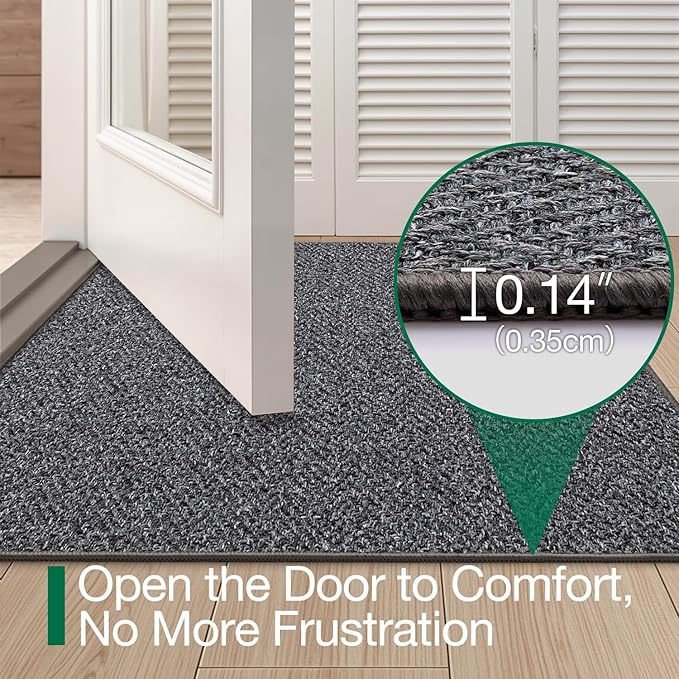 LUMI Ultra Thin Indoor Door Mat for Entrance 36"x56", Non Slip Entryway Mat, Low Profile Doormat, Unique Herringbone Design Carpet for Inside, Patio, Porch, Dark Gray