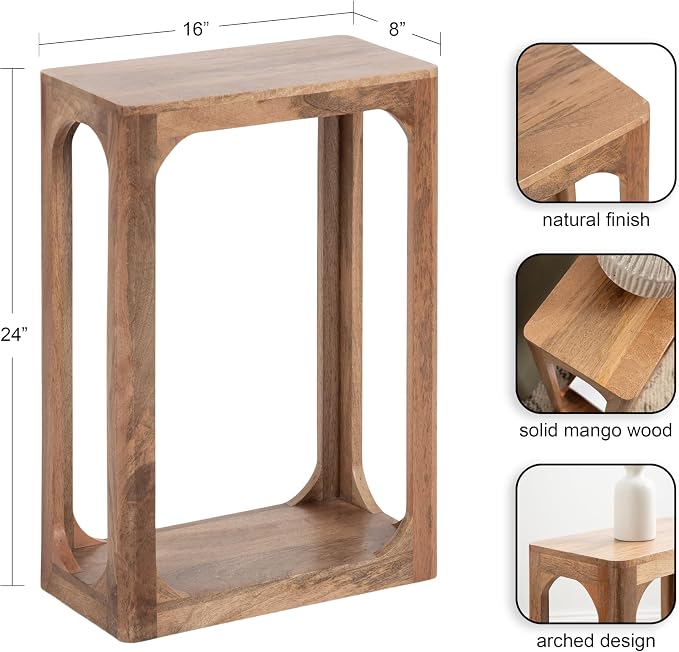 Kate and Laurel Dahl Modern Slatted Wooden Slim Side Table, 16 x 8 x 24, Natural Wood, Transitional Wood Narrow End Table for Use as Living Room Plant Stand or Small Bedroom Nightstand