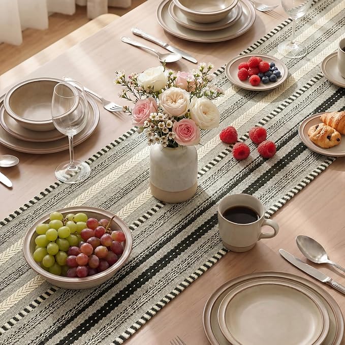 Artoid Mode Black Farmhouse Woven Table Runner, Seasonal Holiday Rustic Kitchen Dining Table Decoration for Home Party Decor 12x48 Inch