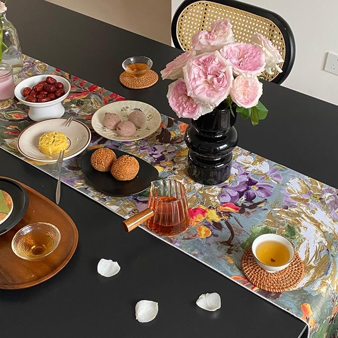 Green Table Runner 12 x 108 Inch, Waterproof Print Floral Table Runners for Farmhouse Dining Kitchen Home Decor Outdoor