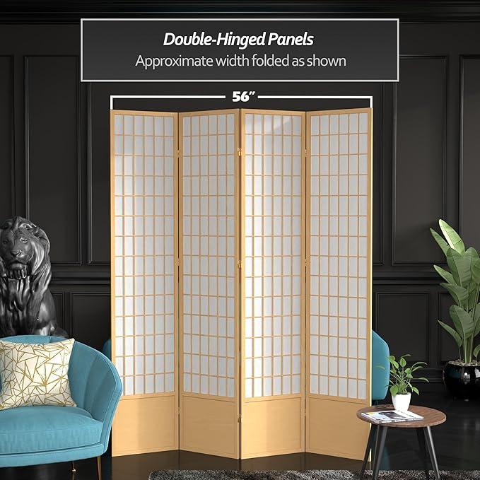 Red Lantern 7 ft. Tall Window Pane Shoji Screen - Natural - 4 Panels