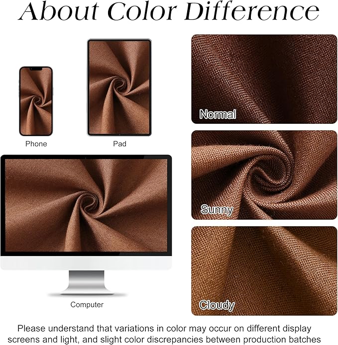 Naturoom Rustic Brown 36 Inch Shower Curtain - Stall Narrow Half Linen Ultra Thick Fabric Shower Curtain Set with Hooks, Boho Farmhouse Rustic RV Camper Bath Curtains for Bathroom, 36x72