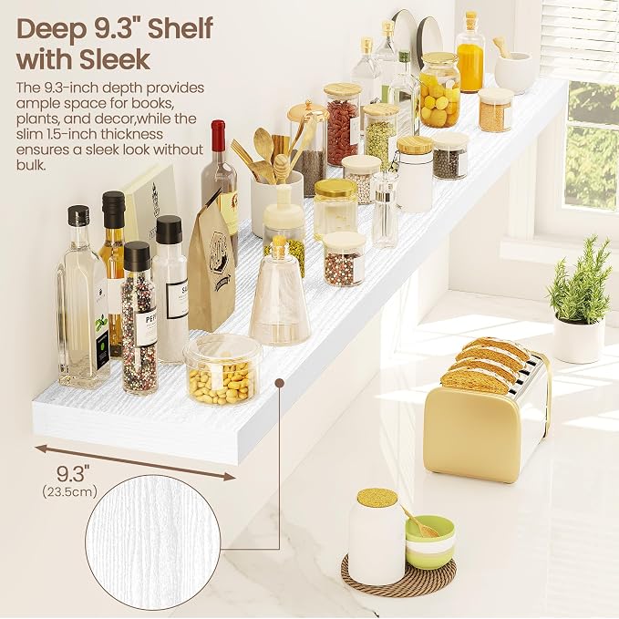 Vivelove White Floating Shelves 55 Inches Long, Wall Display Shelves with Invisible Brackets, for Bathroom Living Room Kitchen Bedroom Office Farmhouse Home Decor, 55x9.3X 1.5 - Set of 2, White